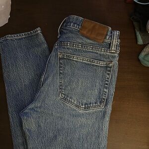 Madewell Straight-Leg Blue Denim Jeans with Brown Patch